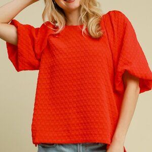 Umgee Full Size Boxy Cut Jacquard Round Neck Top with Side Slit- NEW WITH TAGS!
